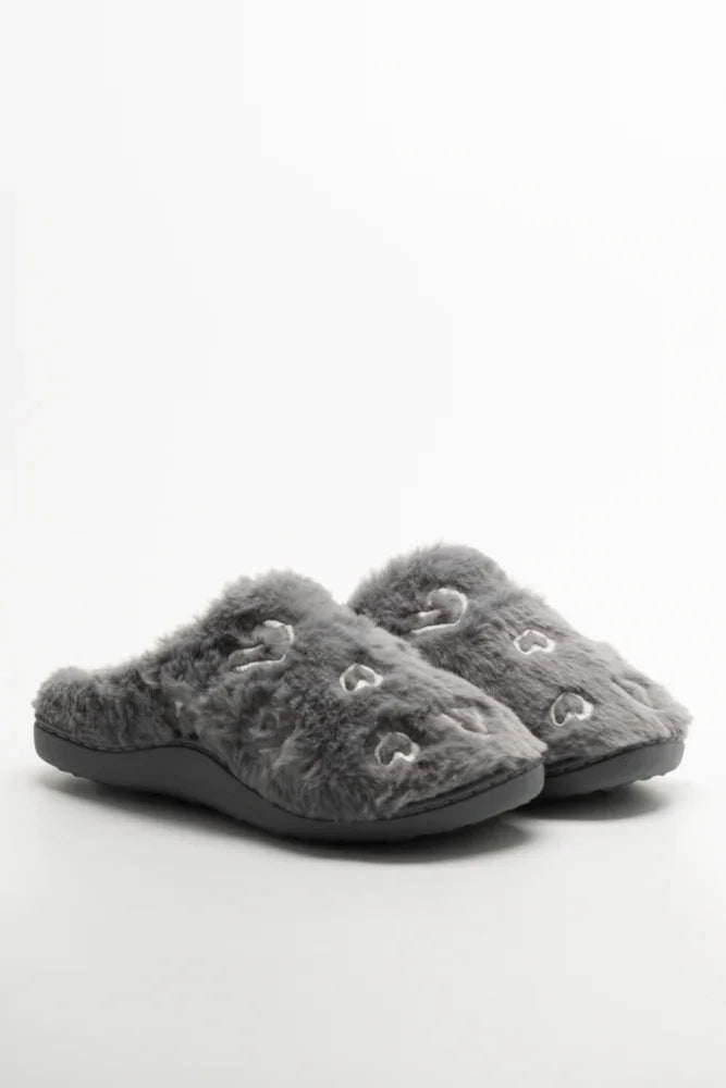Embroidered Slippers Grey