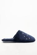 Star Trim Closed Toe Slippers Navy (1)
