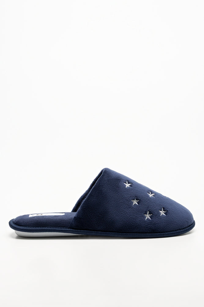 Star Trim Closed Toe Slippers Navy (1)