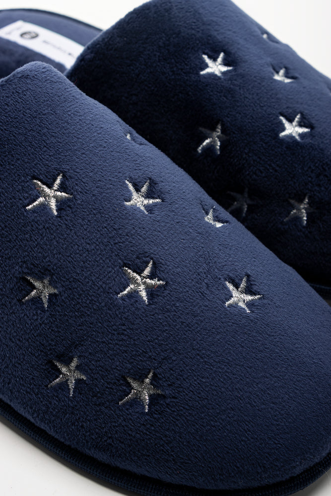 Star Trim Closed Toe Slippers Navy (2)