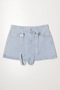 Denim Skirt With Suspender Belts Light Blue