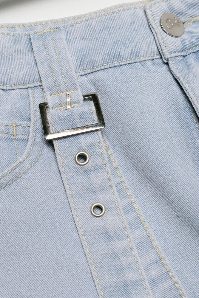 Denim Skirt With Suspender Belts Light Blue
