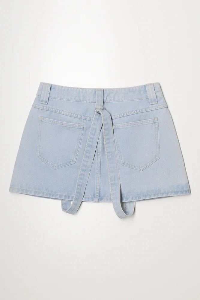 Denim Skirt With Suspender Belts Light Blue (2)