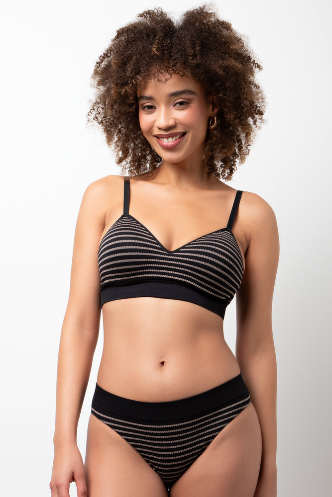 Seamless Stripe 3 Pack Brazilian Panties Black