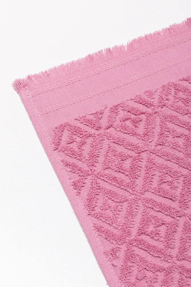 Textured Fringed Guest Towel Pink (1)