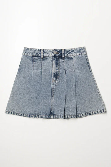 Pleated Denim Skirt Light Blue