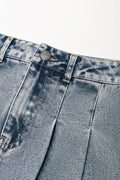 Pleated Denim Skirt Light Blue (1)