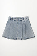 Pleated Denim Skirt Light Blue (2)