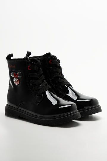 Minnie Mouse Glitter Face Boots Black