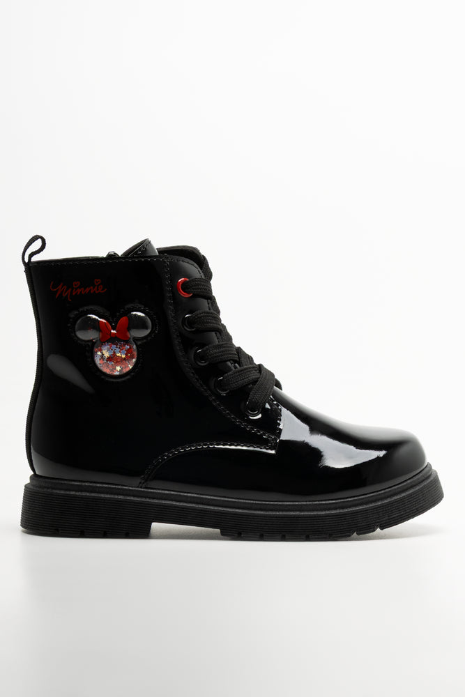 Minnie Mouse Glitter Face Boots Black (1)