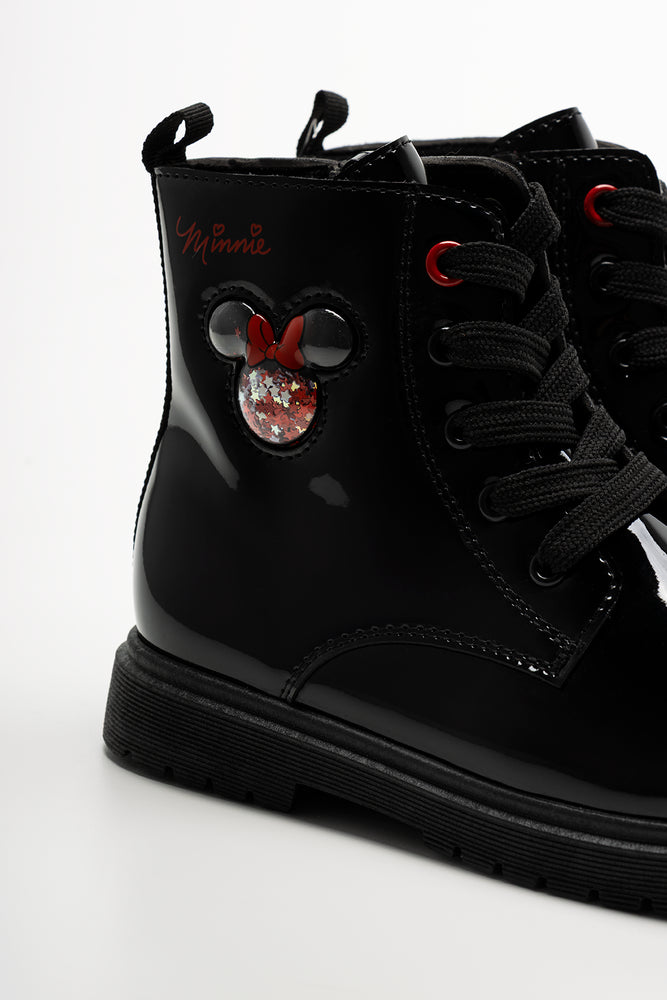 Minnie Mouse Glitter Face Boots Black (3)