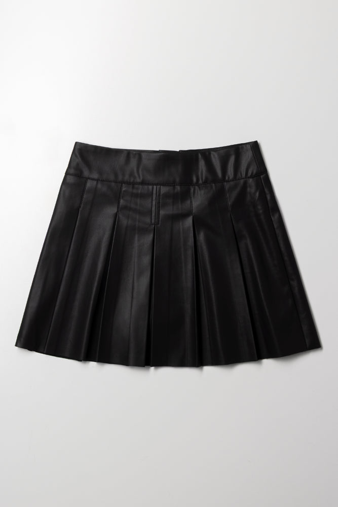 Pleated PU Skirt Black