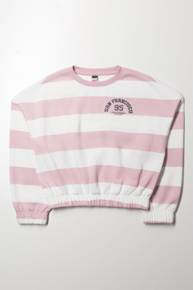 Stripe Crew Neck Tracktop Pink And White