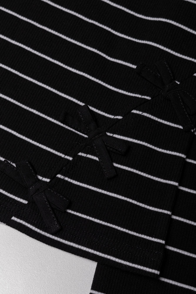 Bow Long Sleeve Top Black And White