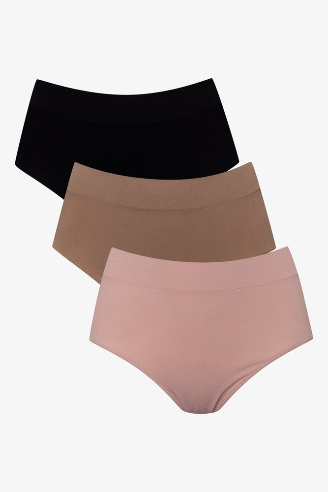 3 Pack Seamfree Briefs Black, Natural And Pink