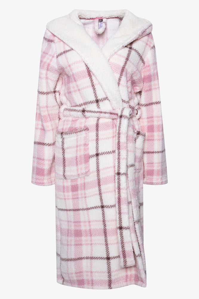 Check Hooded Sherpa Gown Pink