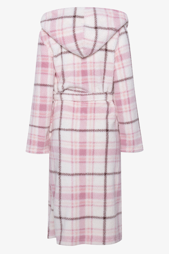 Check Hooded Sherpa Gown Pink
