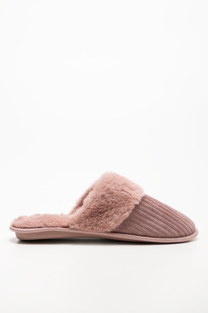 Fur Trim Closed Slippers Pink (1)