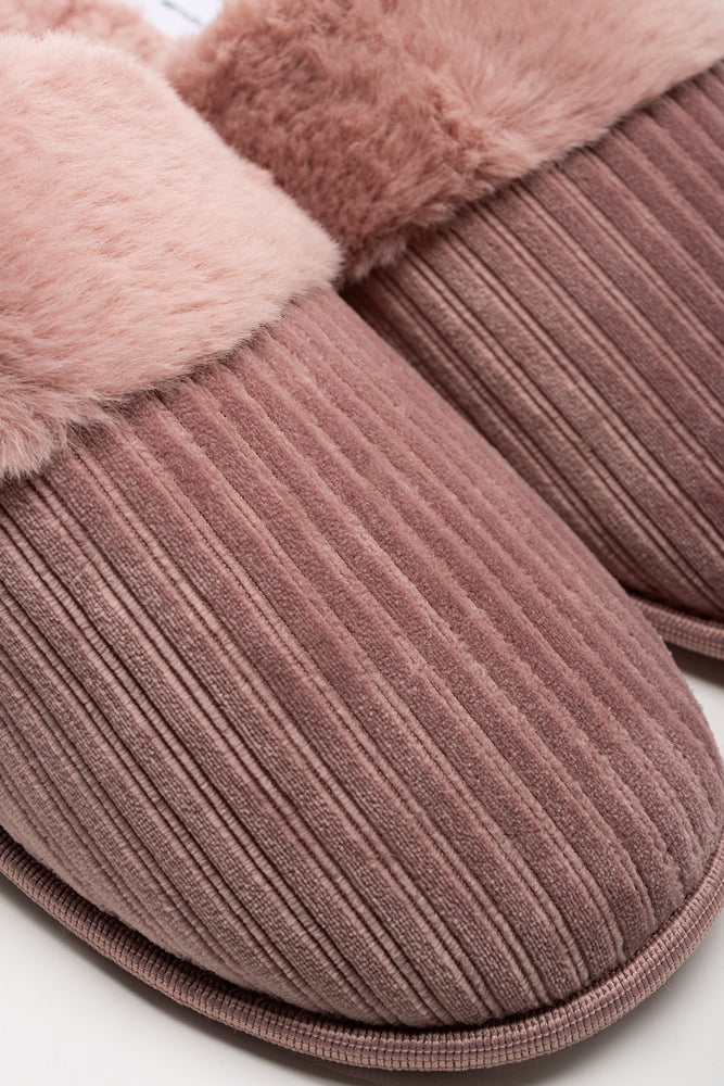 Fur Trim Closed Slippers Pink (2)