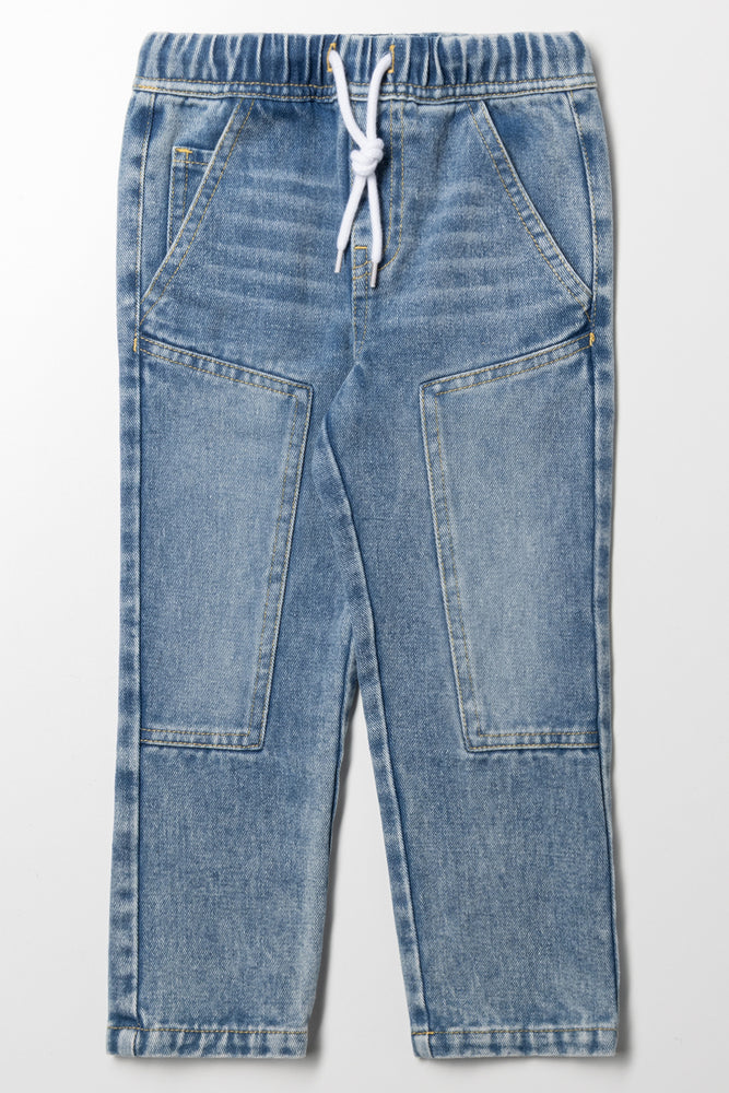 Knee Patch Denim Jeans Light Blue