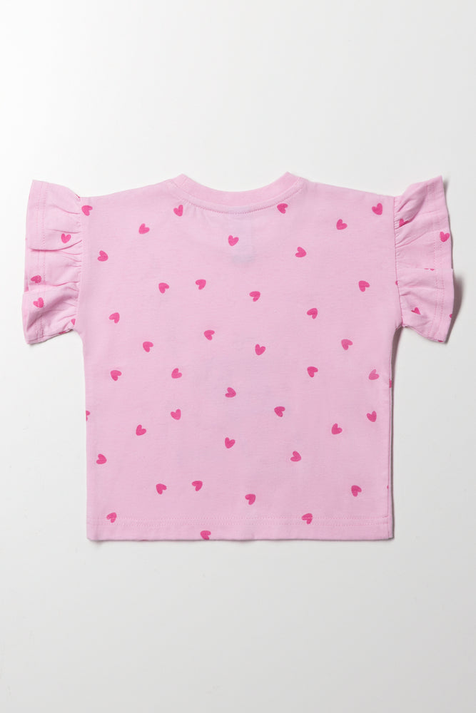 Frill Sleeve T-Shirt Pink (2)
