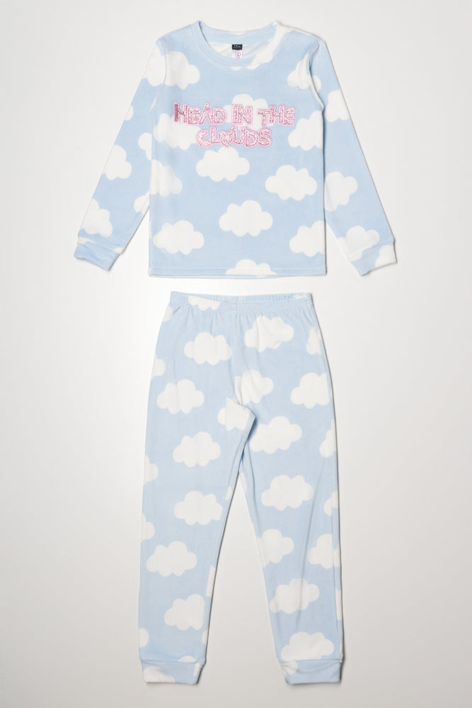 Head In The Cloud Fleece Pyjama Set Blue
