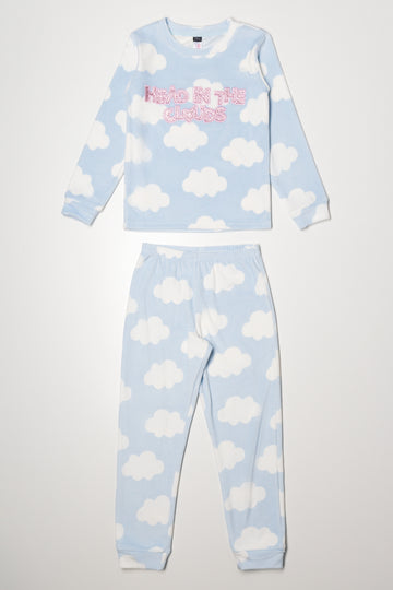 Head In The Cloud Fleece Pyjama Set Blue