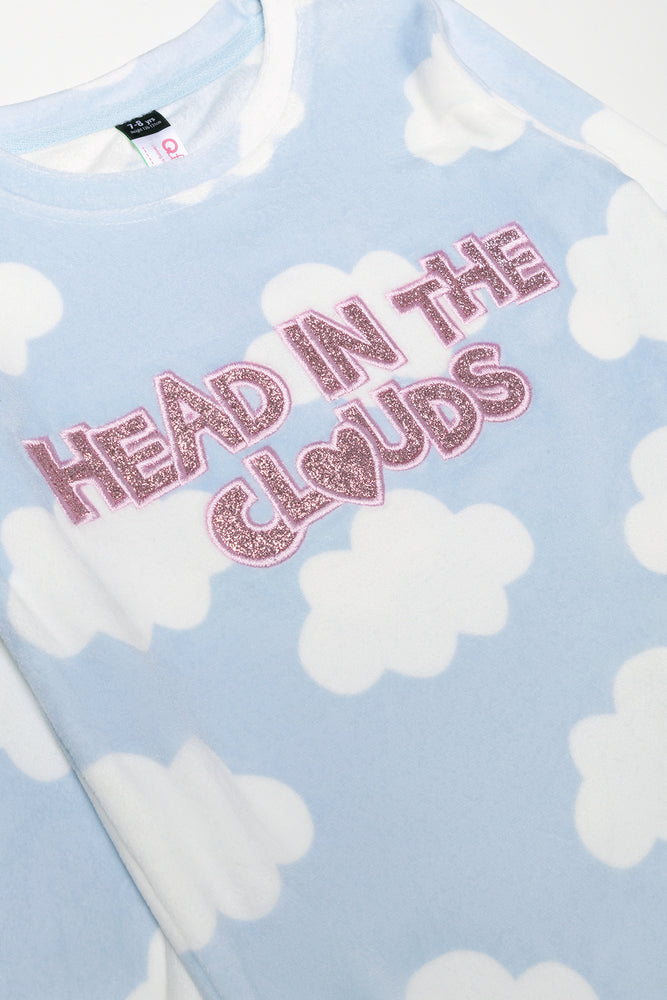Head In The Cloud Fleece Pyjama Set Blue (1)