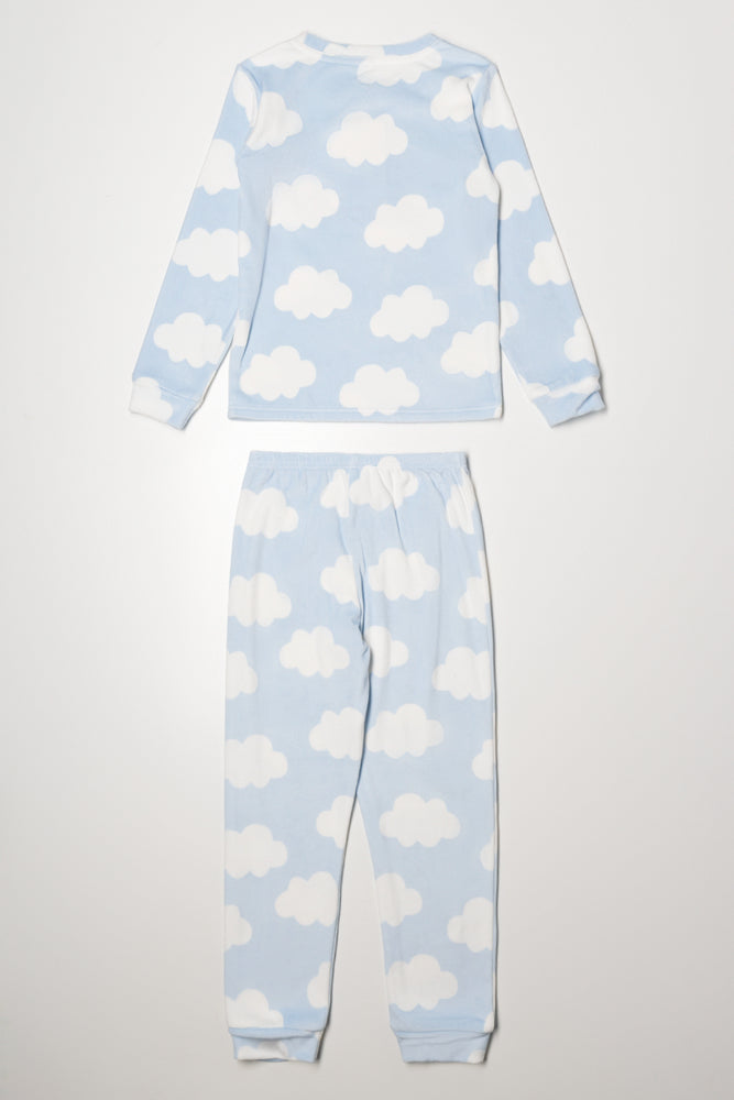Head In The Cloud Fleece Pyjama Set Blue (2)