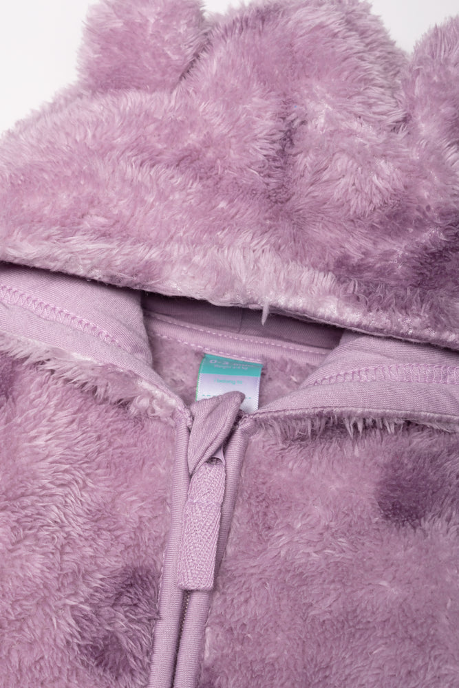 Heart Embossed Fleece Babygrow Purple