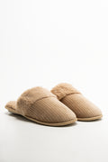 Fur Trim Closed Slippers Natural