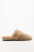 Fur Trim Closed Slippers Natural (1)