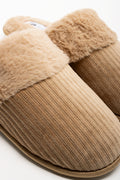 Fur Trim Closed Slippers Natural (2)