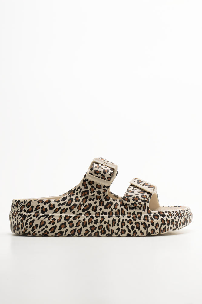 Animal Double Buckle Slides Natural