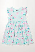 Floral Flutter Sleeve Dress Blue