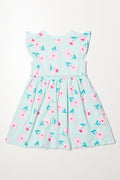 Floral Flutter Sleeve Dress Blue (2)