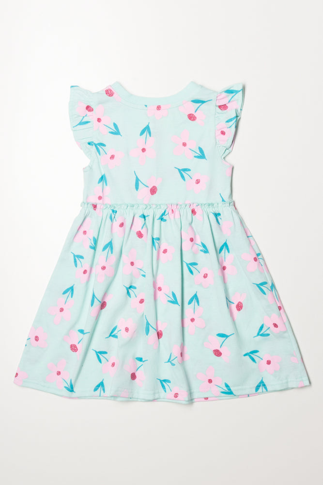 Floral Flutter Sleeve Dress Blue (2)
