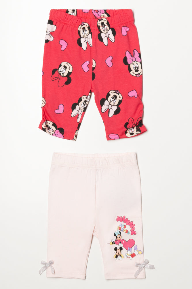 Minnie Mouse And Friends 2 Pack Cropped Leggings Red And Light Pink (3)