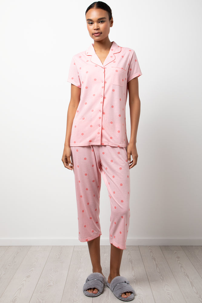 Spotty Button Through Pyjama Set Pink