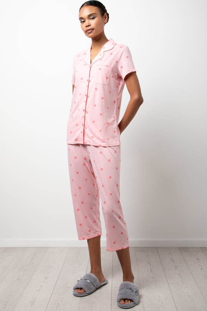 Spotty Button Through Pyjama Set Pink