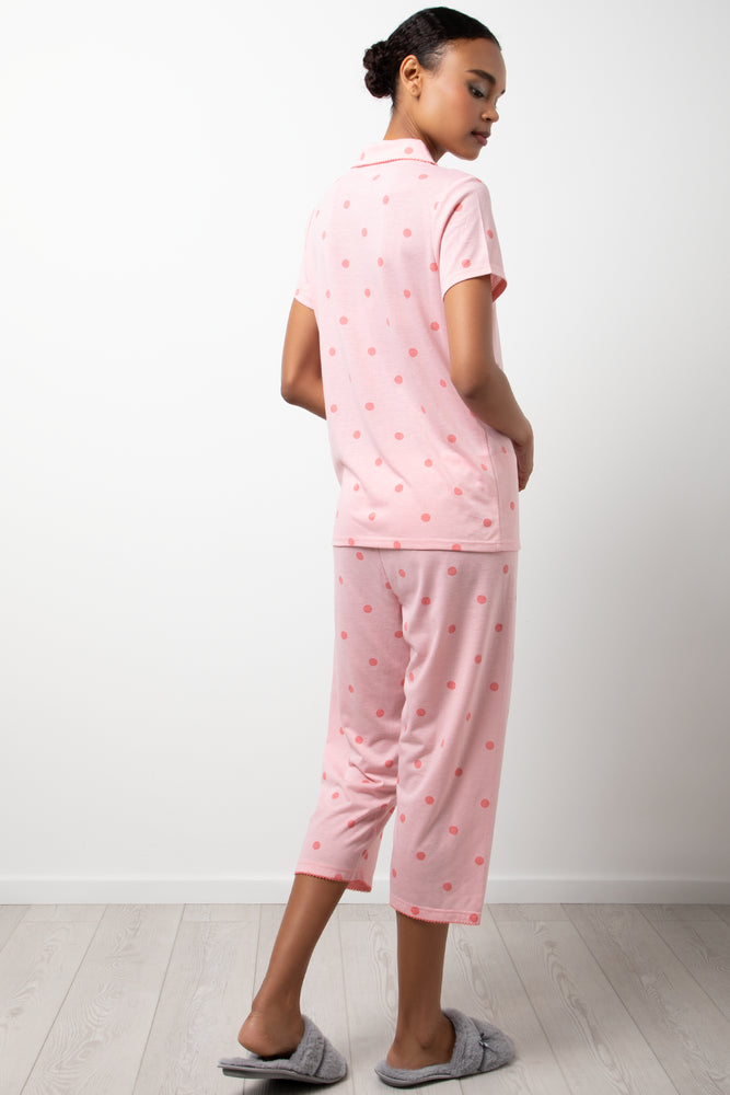 Spotty Button Through Pyjama Set Pink (2)