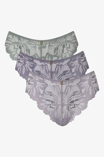 3 Pack Lace Thongs Lilac And Light Green