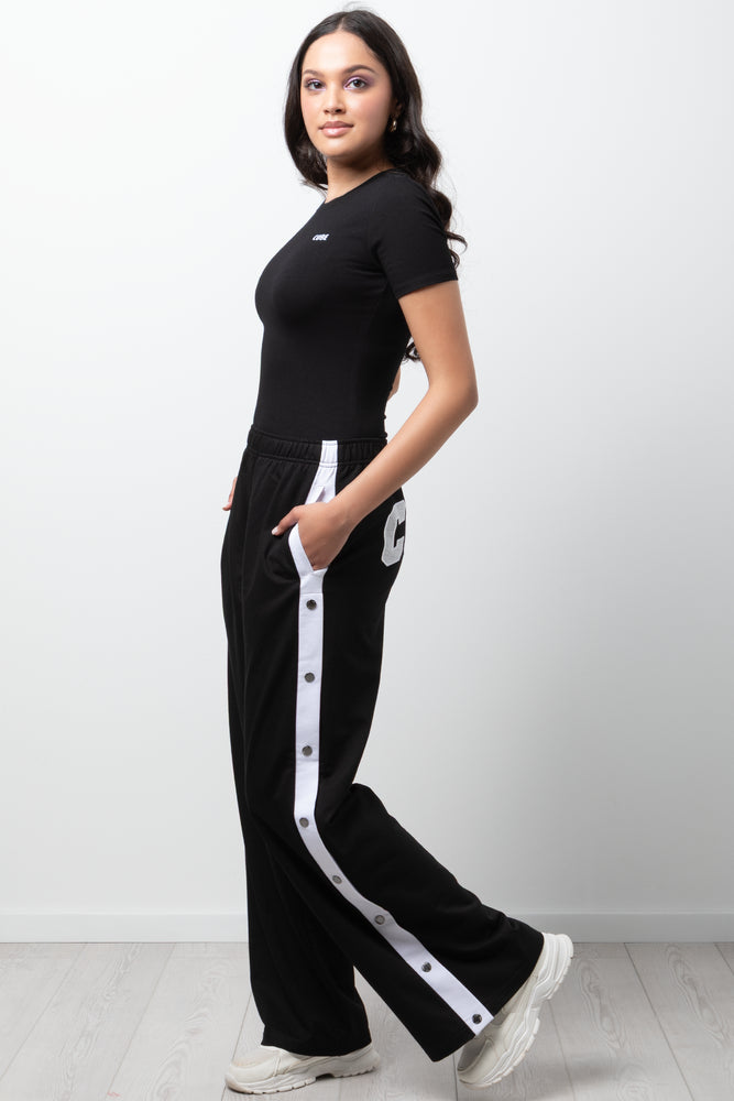 Wideleg Joggers With Side Poppers Black