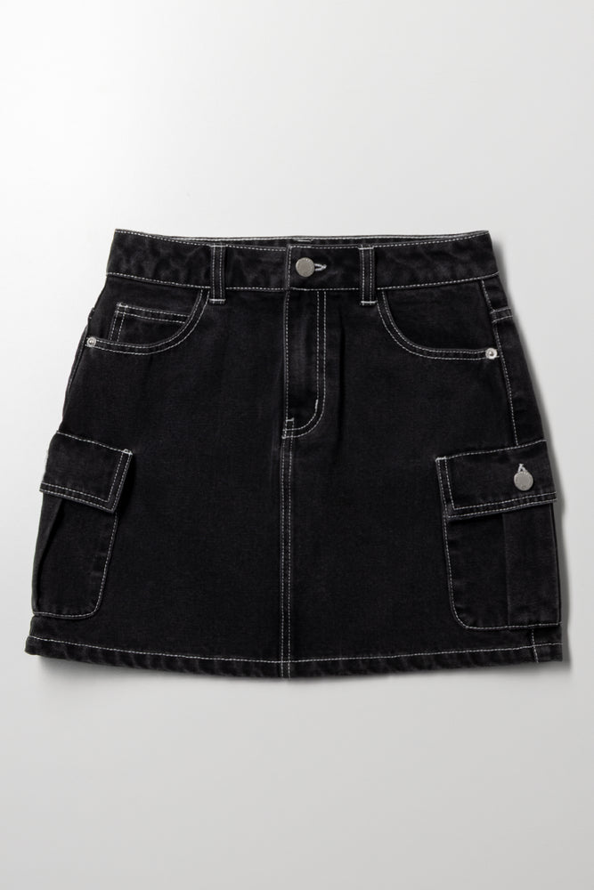 Cargo Denim Skirt Black
