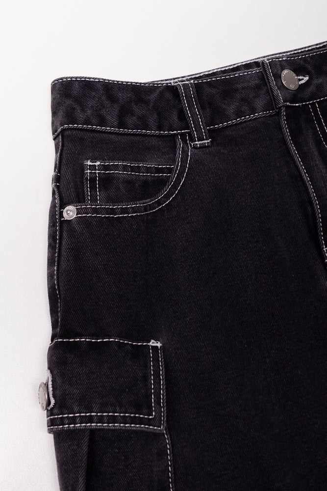 Cargo Denim Skirt Black