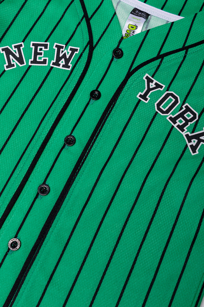 Baseball Stripe Button Through T-Shirt Green
