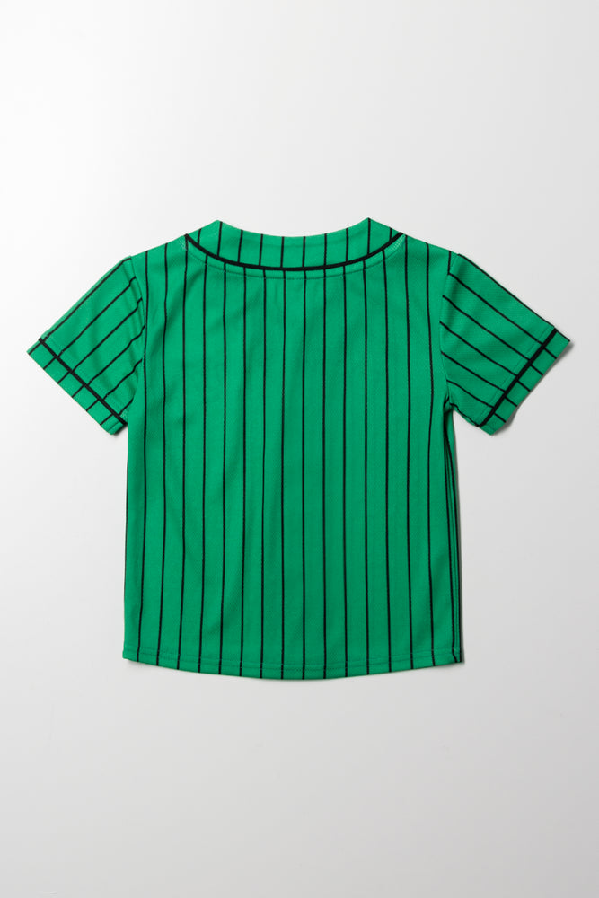 Baseball Stripe Button Through T-Shirt Green (3)