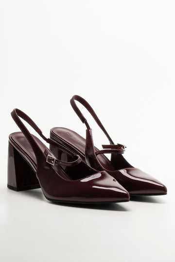 Sling Back Block Heel Burgundy