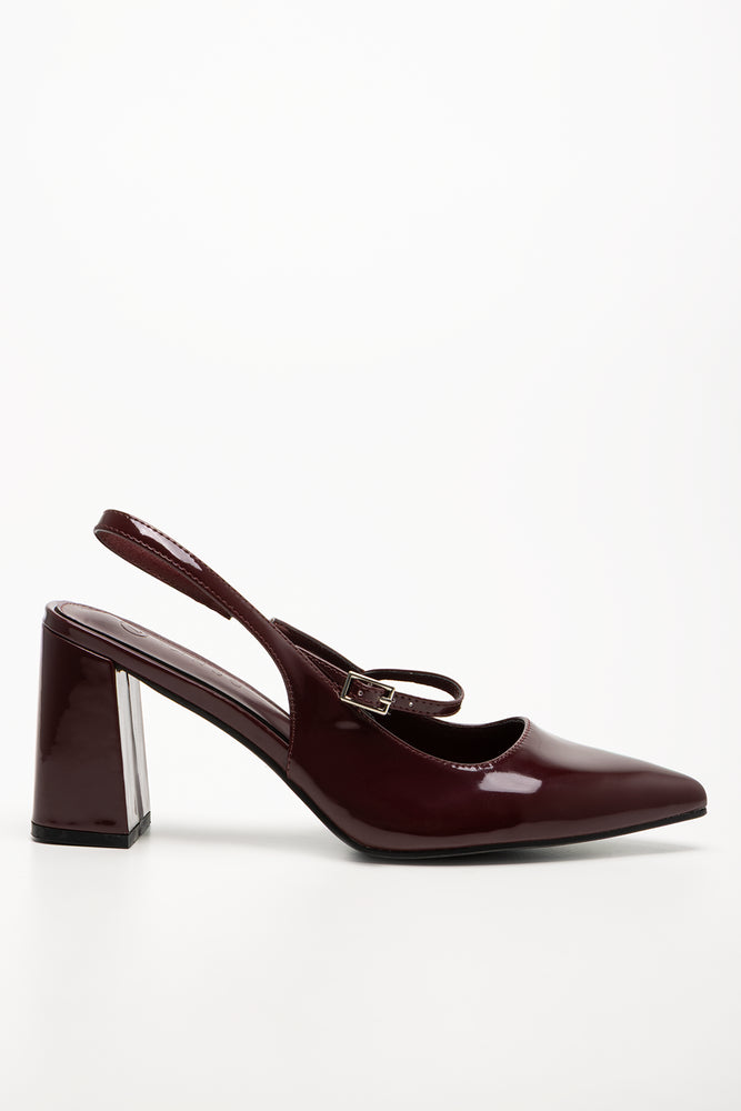 Sling Back Block Heel Burgundy (1)
