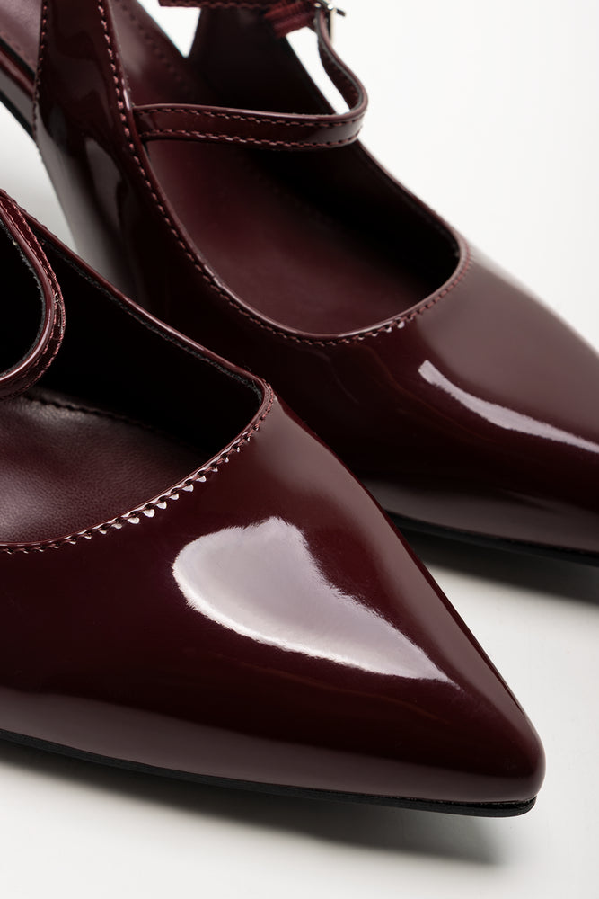 Sling Back Block Heel Burgundy (2)